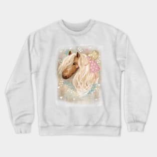 Cute dreaming romantic horse with flowers and a little girl. Crewneck Sweatshirt